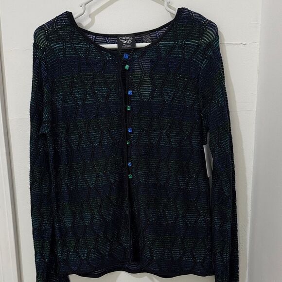Christina Rotelli Women's Sparkle Black and Green Cardigan NWT - Picture 2 of 9